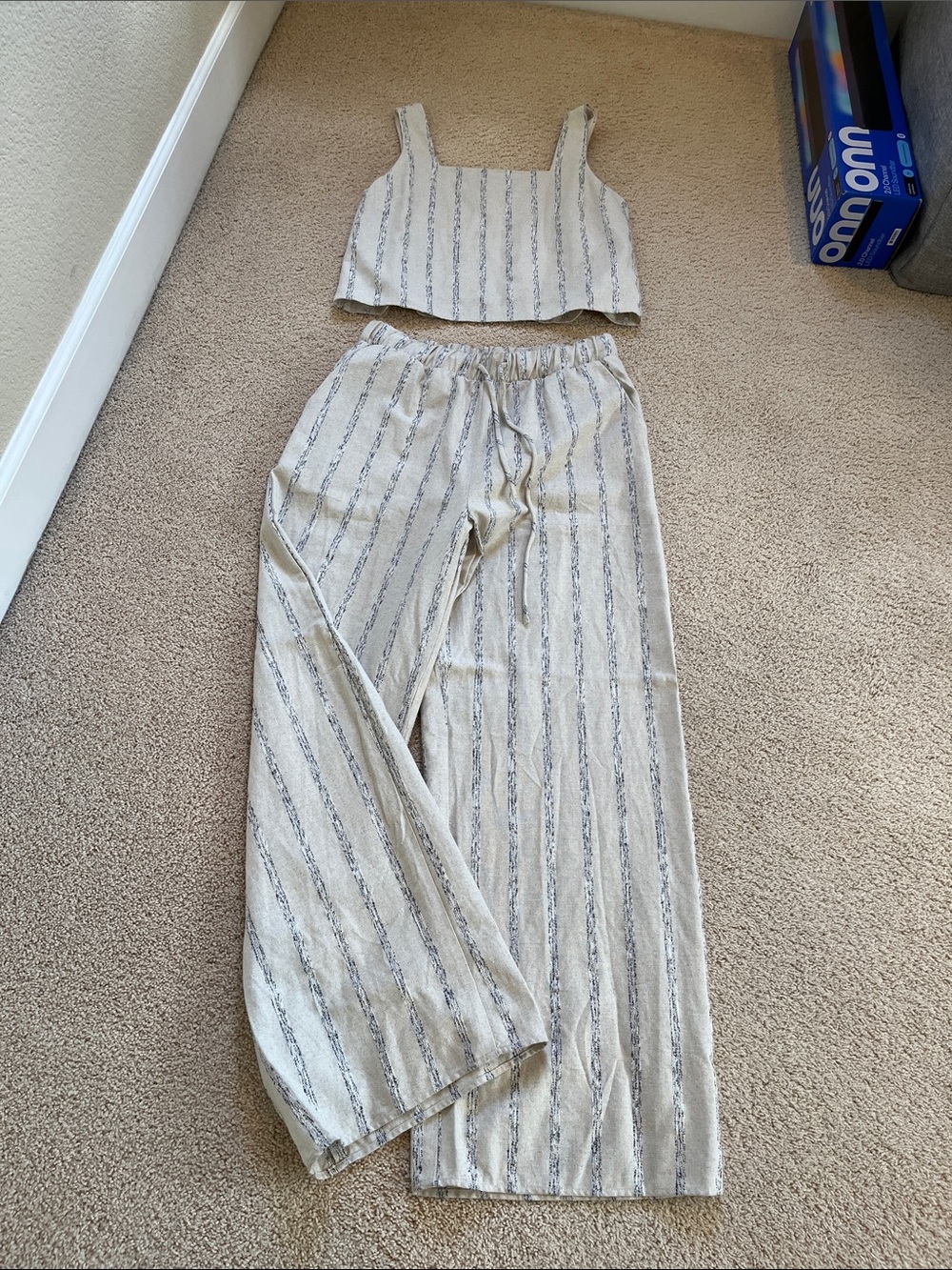 Gilli Cream Top with Navy Pinstripes